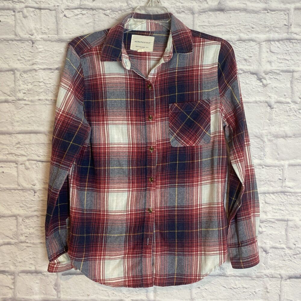 Aeropostale Boyfriend Fit Cozy Casual Everyday Plaid Shirt Size Small
